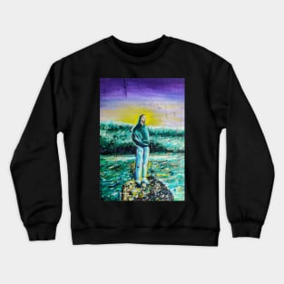 Sitting on a Rock painting Crewneck Sweatshirt